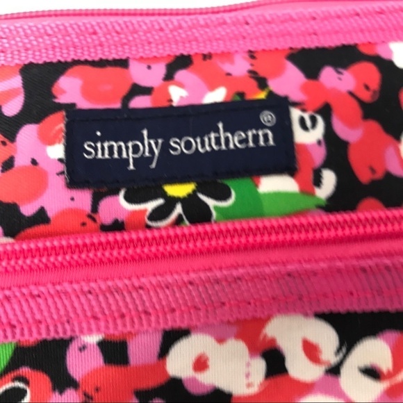 SImply Southern Bright Barbie Hot Pink Floral Triple Zip Crossbody Bag Purse - Picture 5 of 10